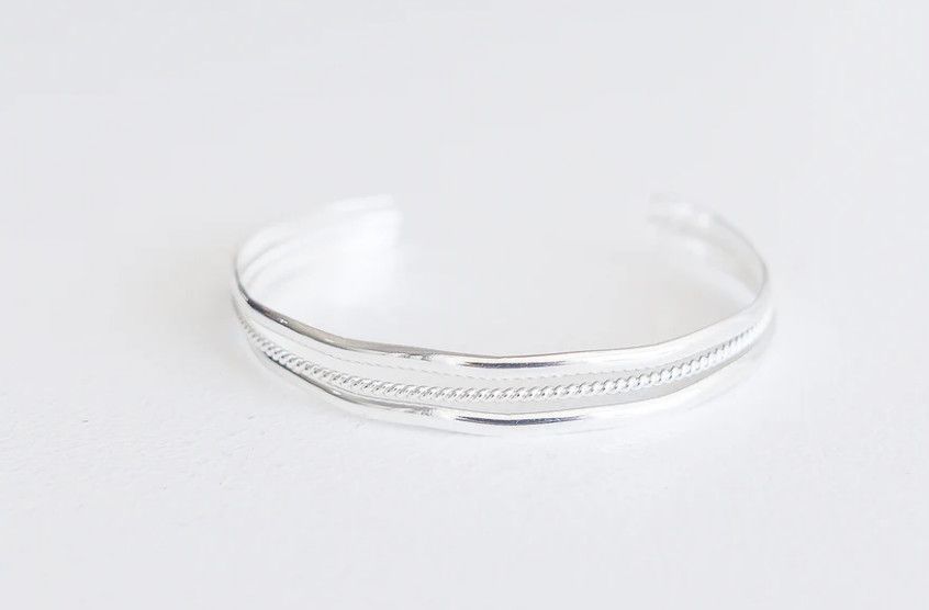 Shaina Silver Simple Thin Cuff with Rope Detail