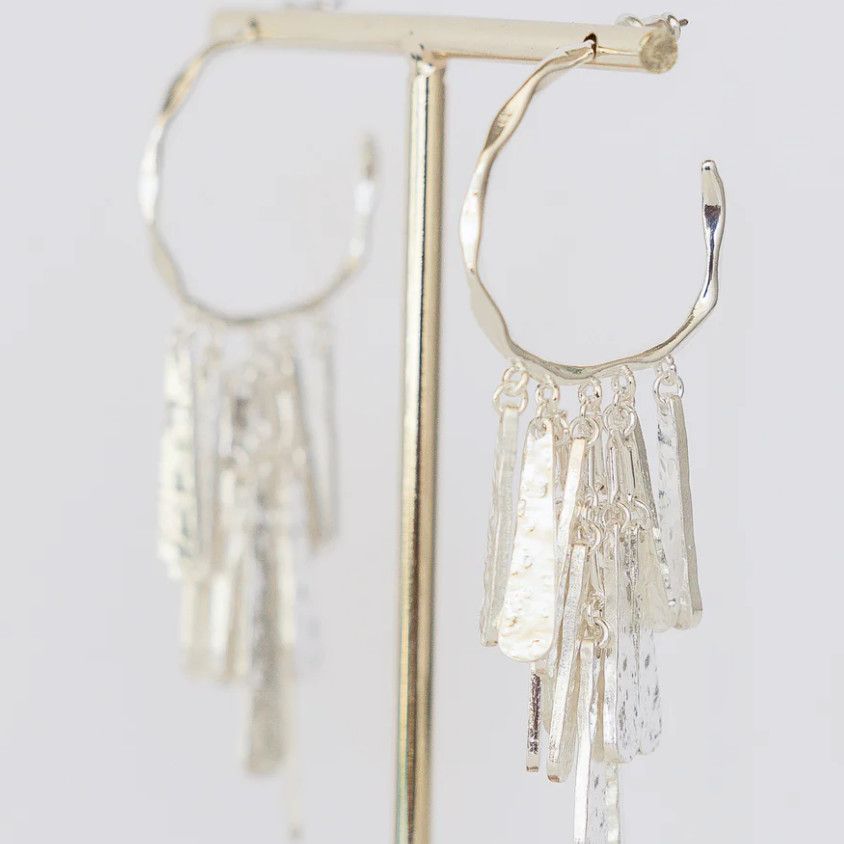 Ellis 1&quot; Silver Hoop With Hammered Fringe Detail