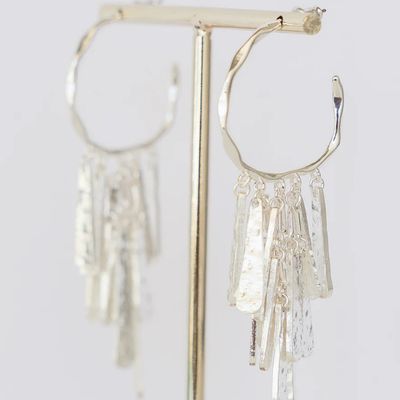 Ellis 1&quot; Silver Hoop With Hammered Fringe Detail