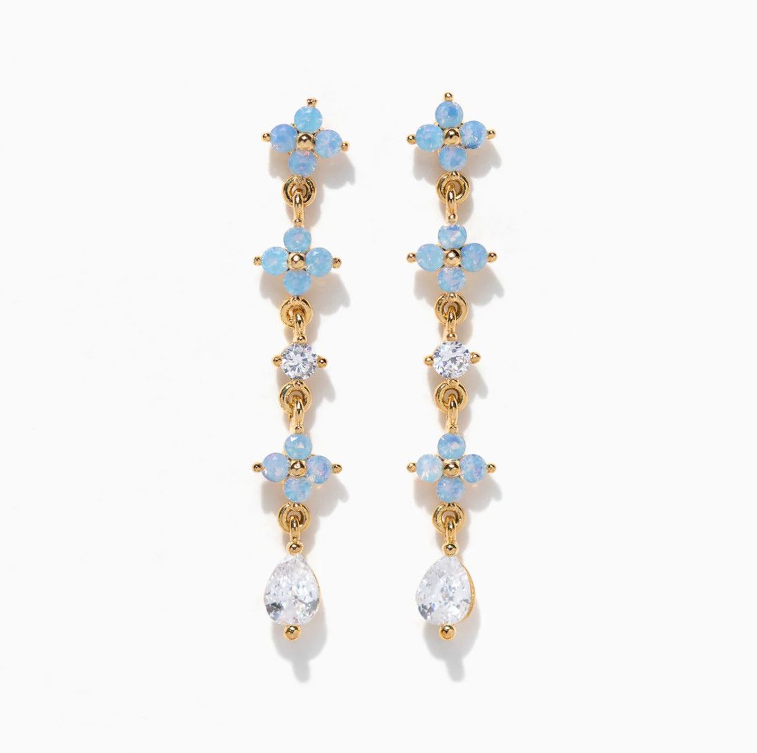 Blue Blossom Love Gold Dangle Earrings