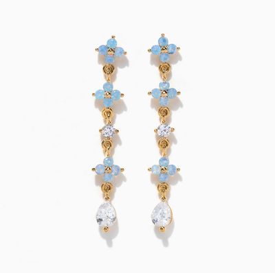 Blue Blossom Love Gold Dangle Earrings