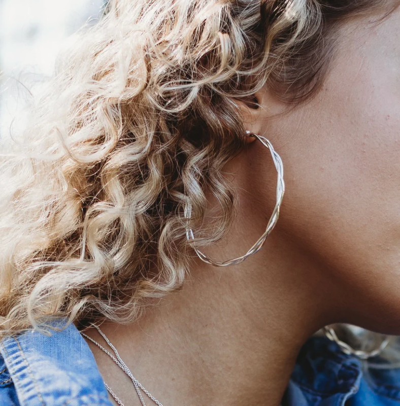 Berkley 2&quot; Braided Silver Hoops