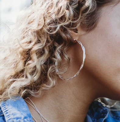 Berkley 2&quot; Braided Silver Hoops