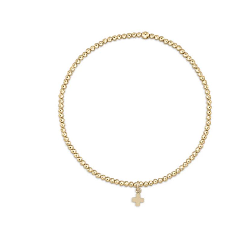 Classic Gold 2mm Bead Bracelet Signature Cross Small Gold Charm