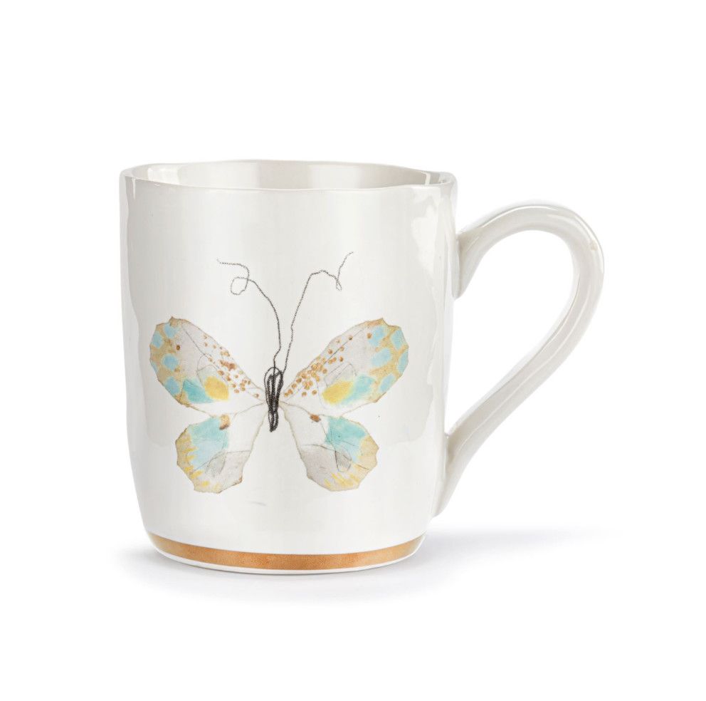 Butterfly White Mug With Gold Trim - 14oz