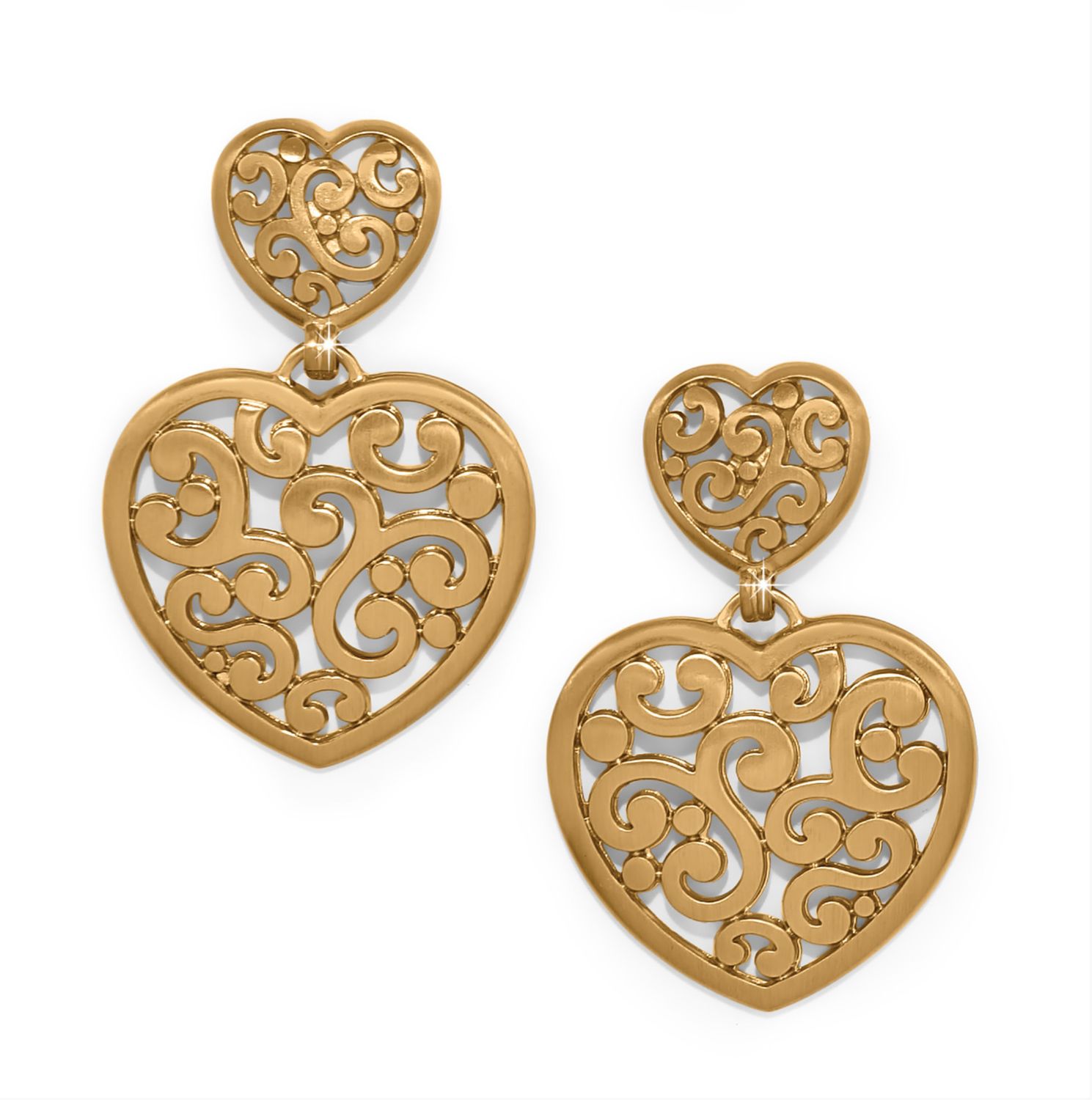 Gold Contempo Heart Double Post Drop Earrings