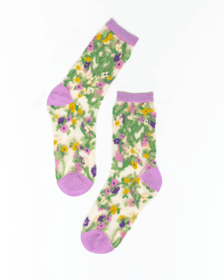 Heart Floral Sheer Crew Sock