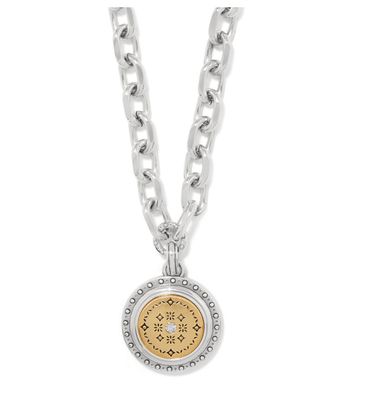 Mosaic Round Two Tone Pendant Necklace