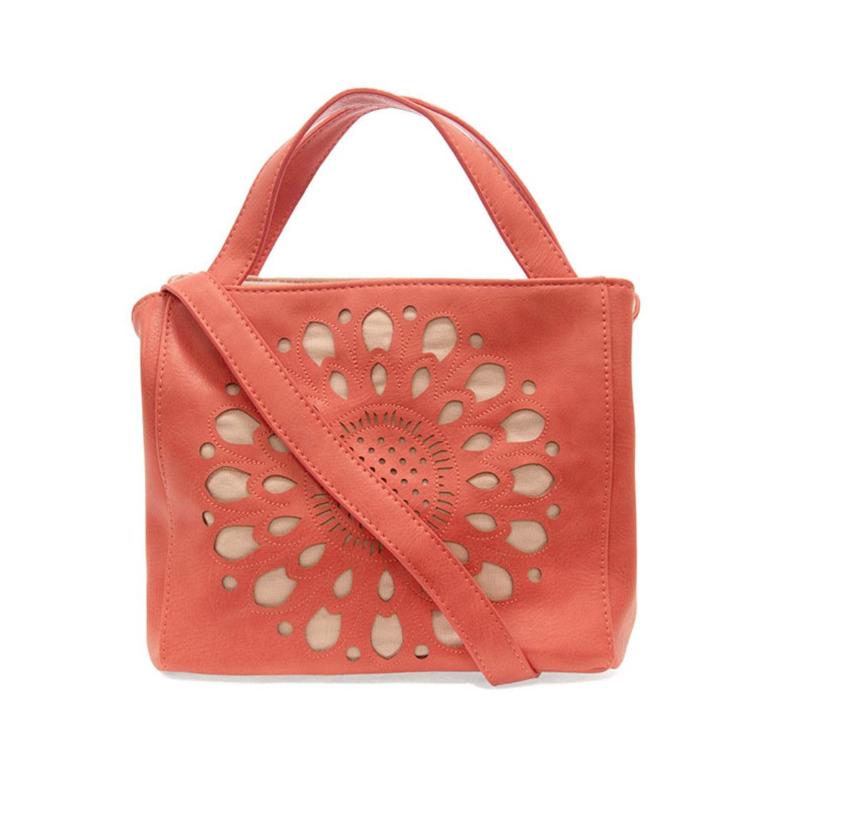 Flora Laser Cut Out Crossbody Tote, Color: Living Coral
