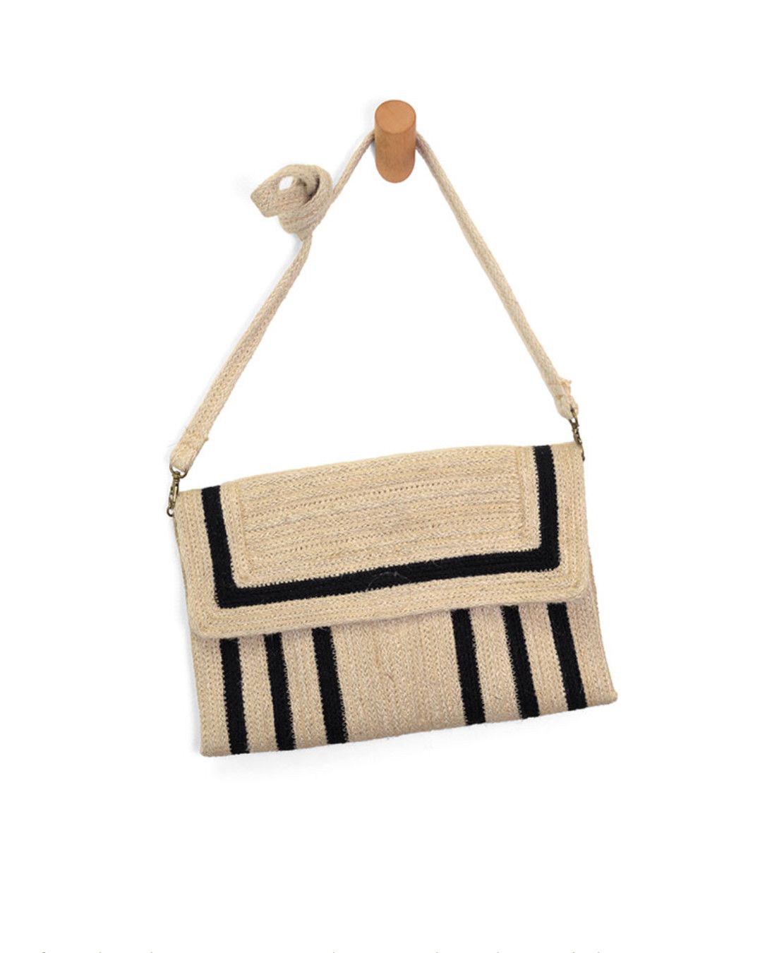 Nellie Black Striped Nellie Jute Fiber Crossbody Bag