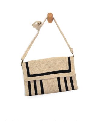 Nellie Black Striped Nellie Jute Fiber Crossbody Bag
