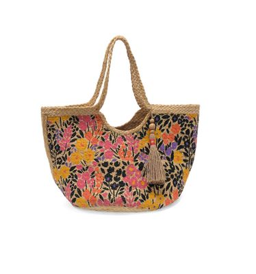 Multi Painted Floral Fied Mae Jute Crossbody Bag