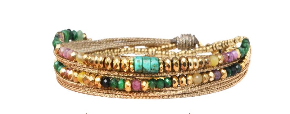 Belle U Rim Wrap Bracelets, Color: Rubis, agate verte, opale jaune, turquoise africaine