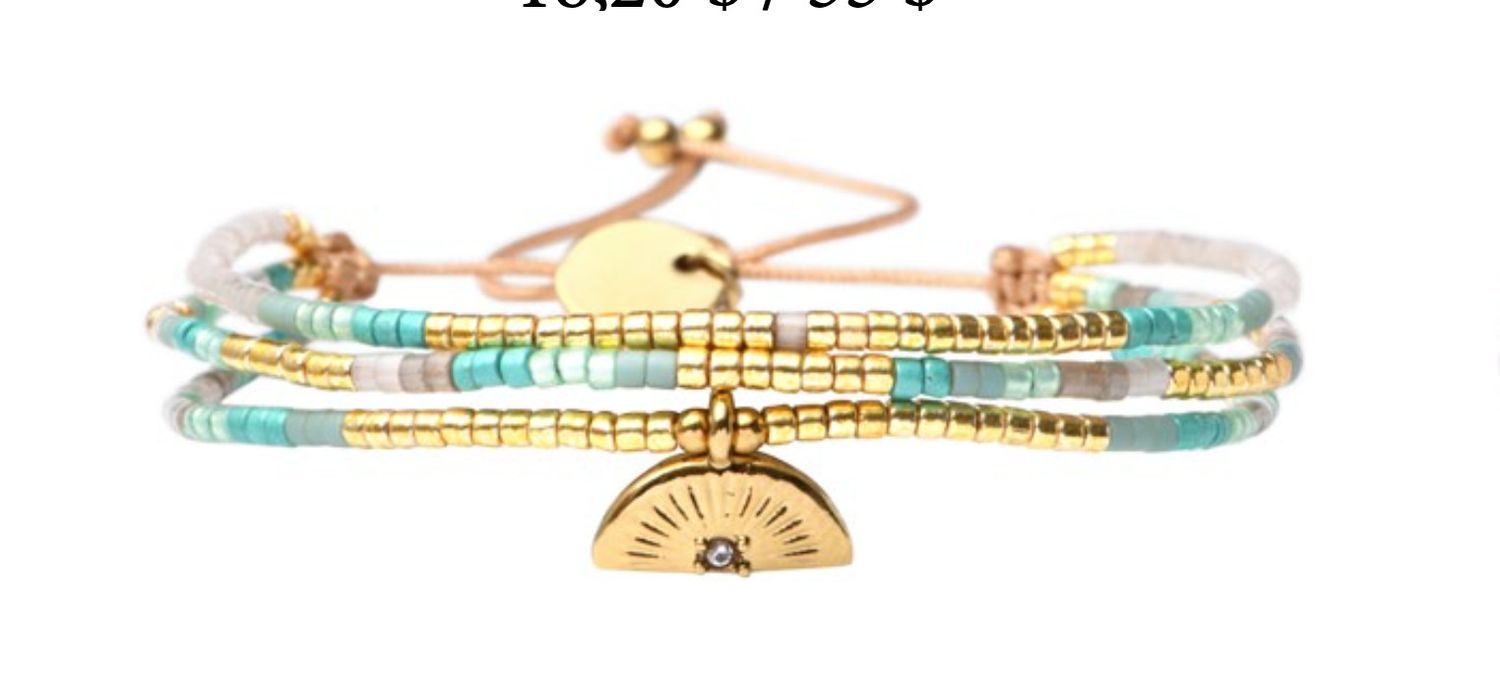 Belle Seed Bead Bracelet With Charm, Size: Clémence 3 Strand Half Sun