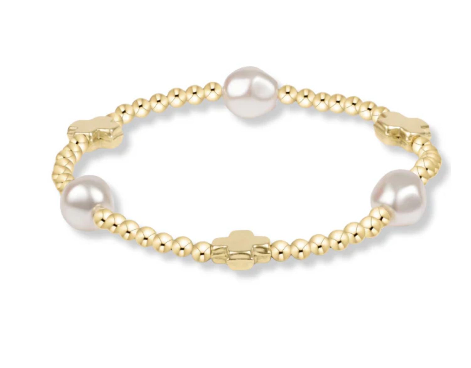 Signature Cross Admire Pattern Bead Bracelet, Size: 3mm, Color: Pearl