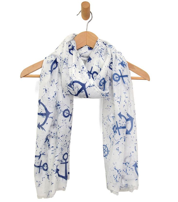 Anchors &amp; Ship Wheels Scarf, Color: White