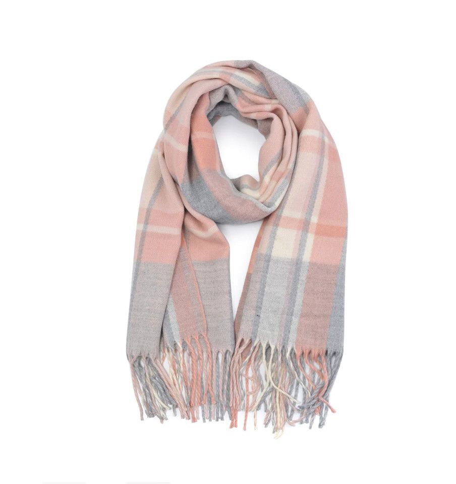 Urban Expressions Scarves, Color: Plaid Fringe Beige Grey