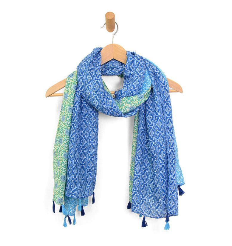 Blocked Floral Vines Scarf, Color: Blue