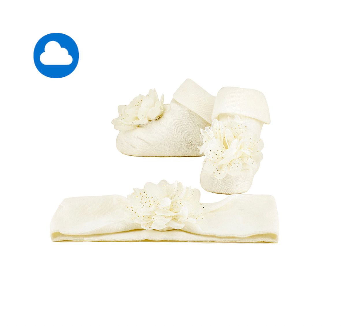 Layette Crudo Cream Headband &amp; Socks, Size: 0m