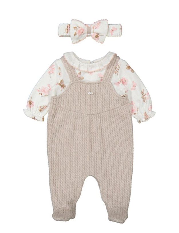 Nuez Vig Nutmeg Floral Layette Bodysuit &amp; Headband, Size: 0-1. newborn