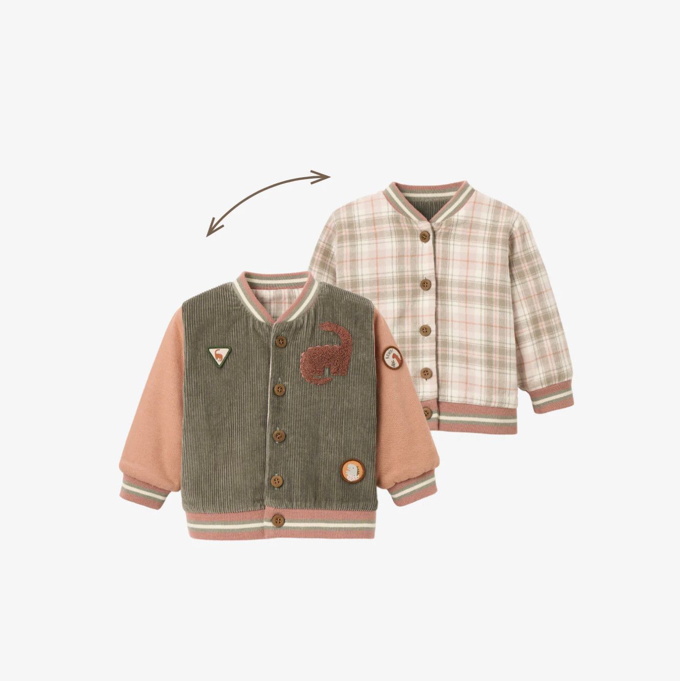 Reversible Dinosaur Corduroy/Plaid Varsity Jacket, Size: 9-12m