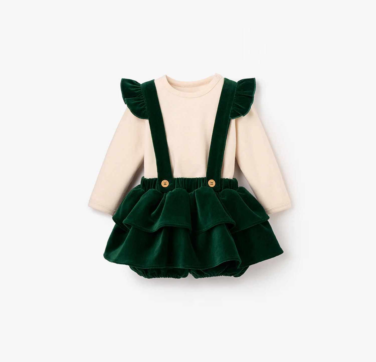 Green Velevet Ruffle Bloomer &amp; Bodysuit, Size: 3-6m