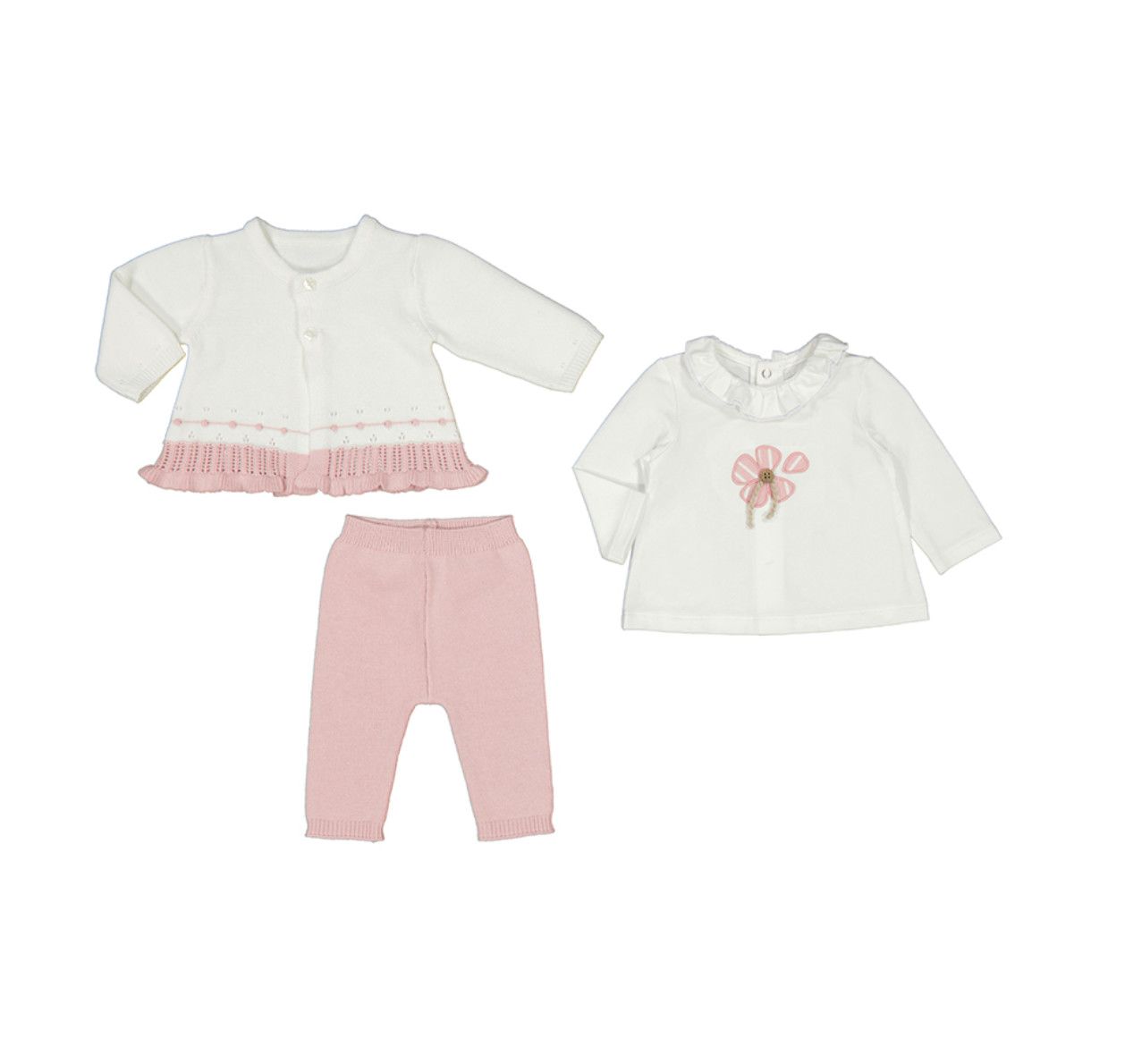Sakura Pink Long Knit 3 Piece Trouser Set, Size: 2-4. 3-6m