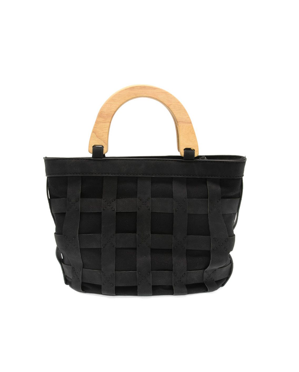 Black Cora Cage Wood Handle Bag