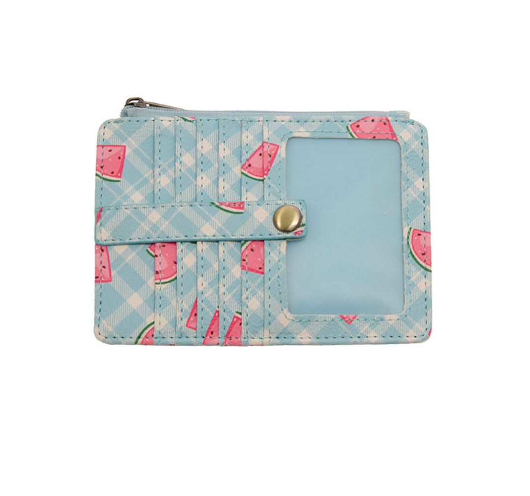 Penny Printed Mini Travel Wallet, Color: Blue Plaid Watermelon