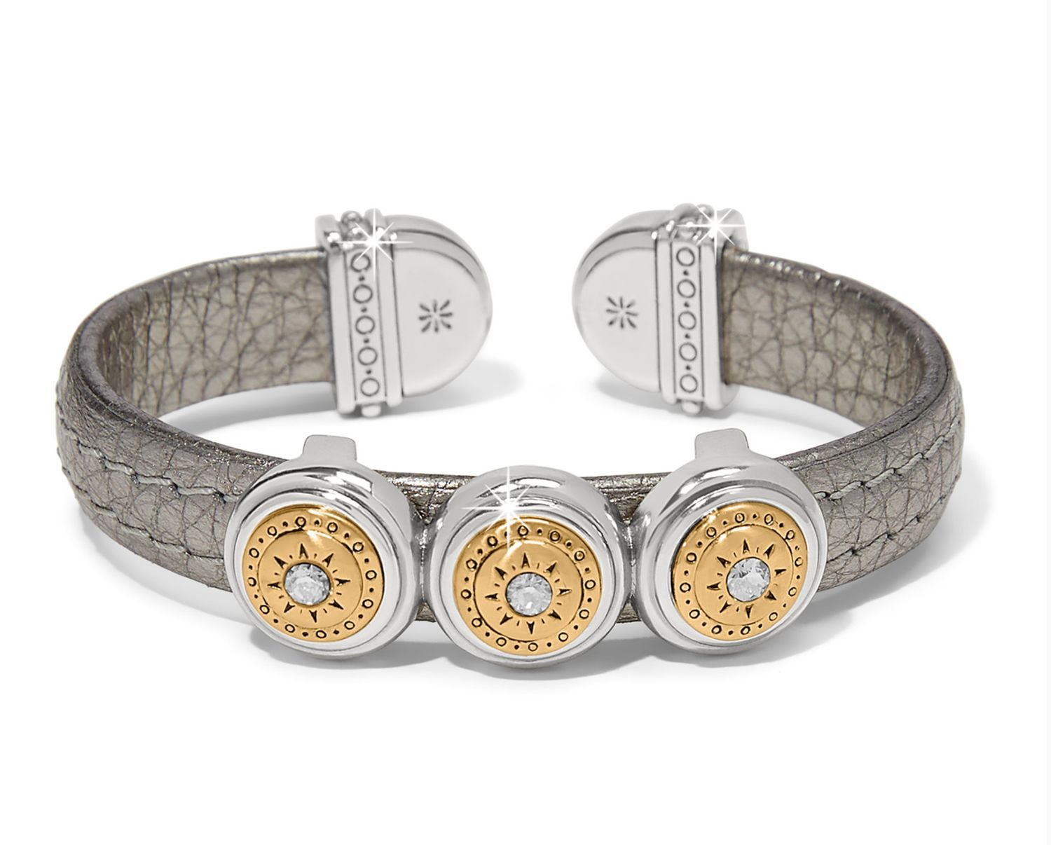 Mosaic Two Tone Leather Disc Cuff Bracelet, Color: TITANIUM