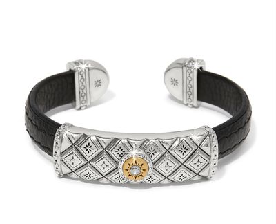 Mosaic Two Tone Leather Bar Cuff Bracelet
