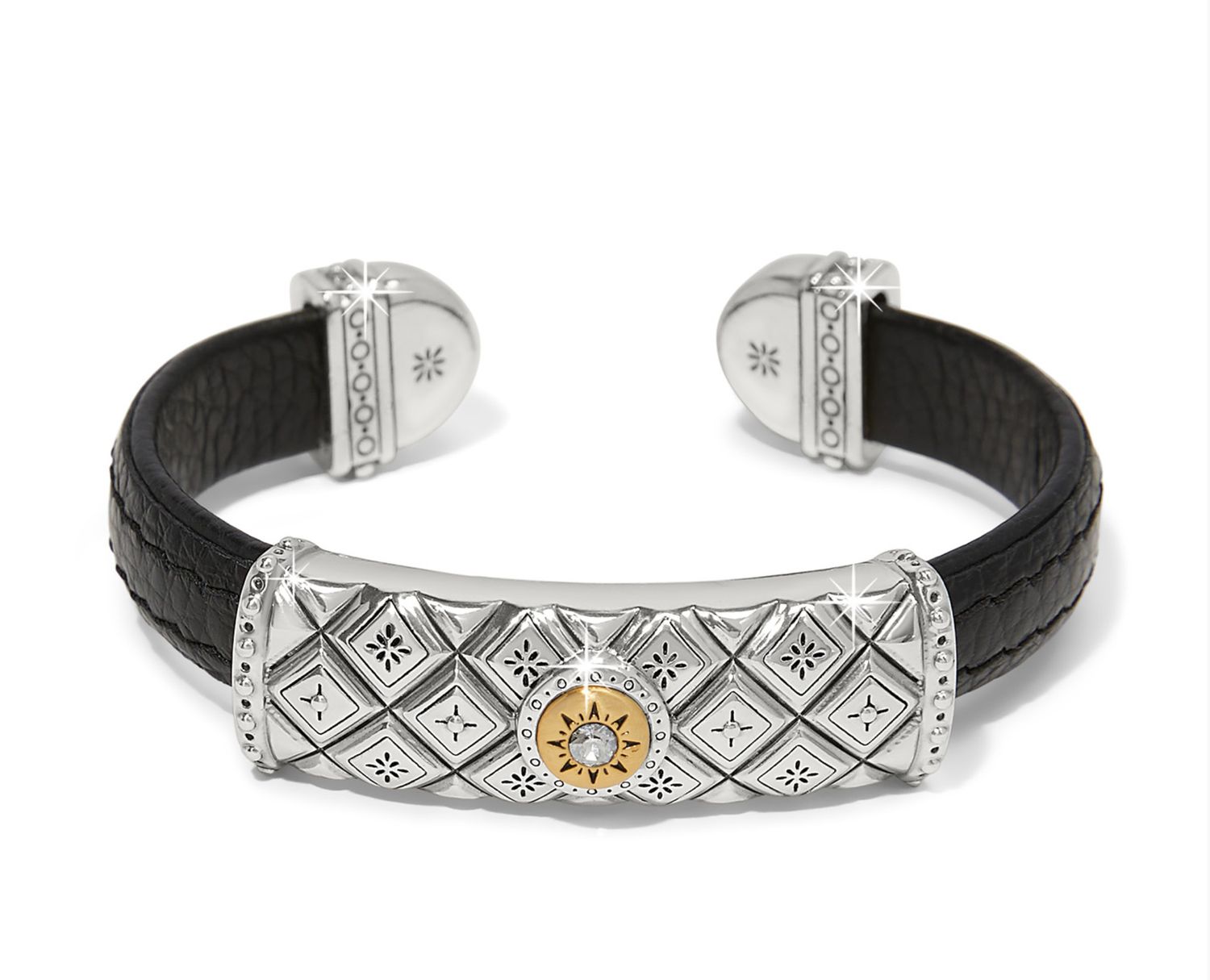 Mosaic Two Tone Leather Bar Cuff Bracelet, Color: Black