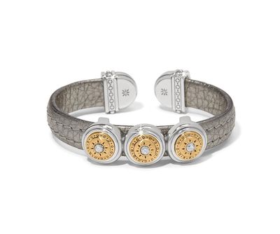 Mosaic Two Tone Leather Disc Cuff Bracelet