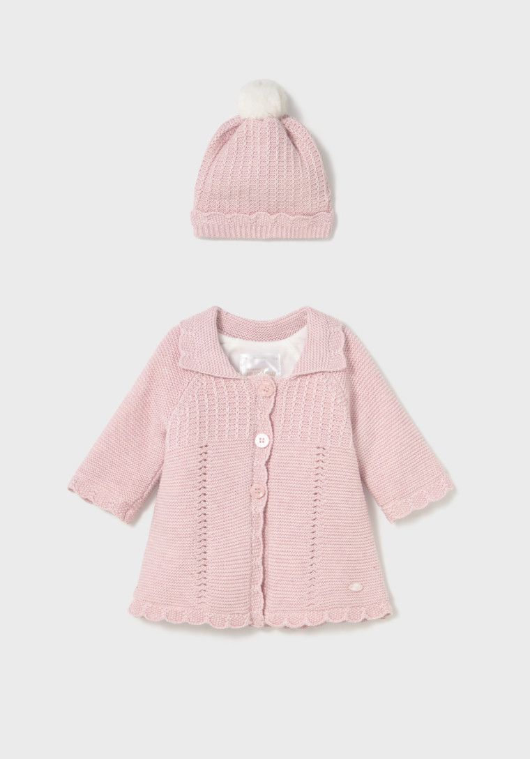 Pink Quartz Knit Coat &amp; Hat, Size: 4-6. 6-9m