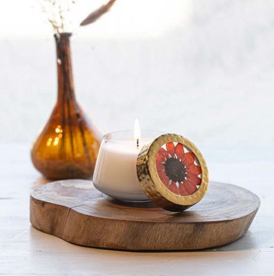 Harvest Pumpkin Pressed Floral Candle
