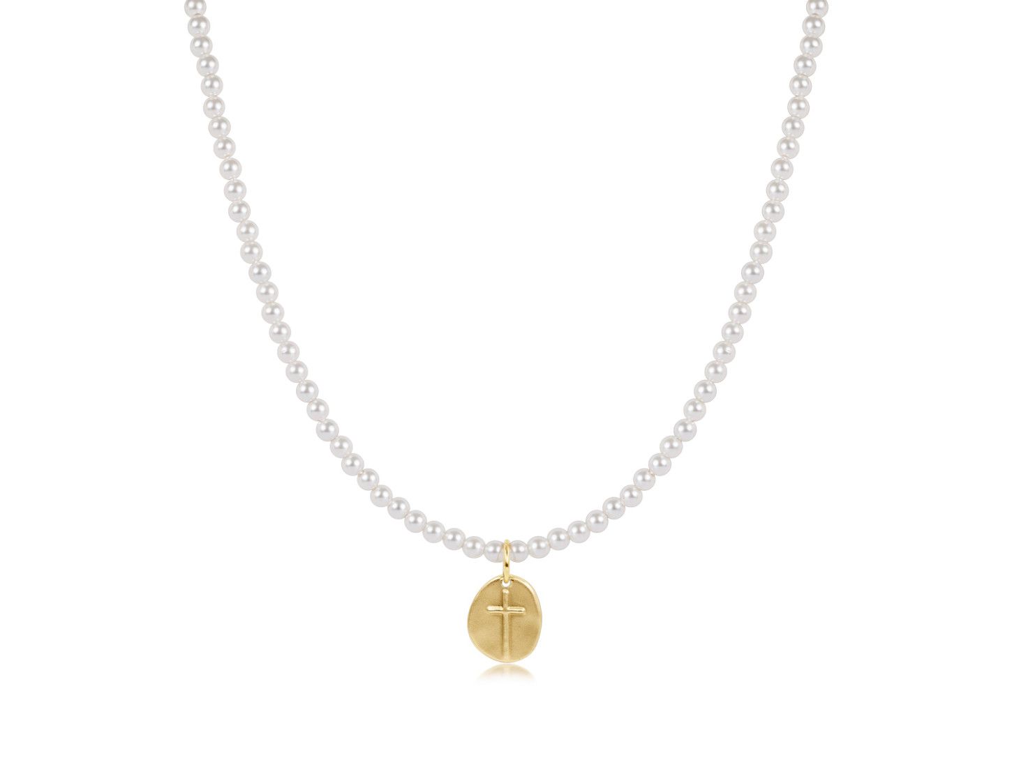 15&quot; Classic Pearl 3mm Bead Inspire Small Gold Charm Choker