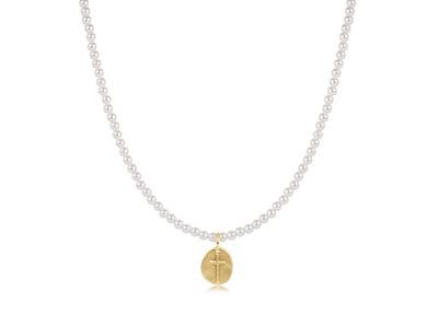 15&quot; Classic Pearl 3mm Bead Inspire Small Gold Charm Choker