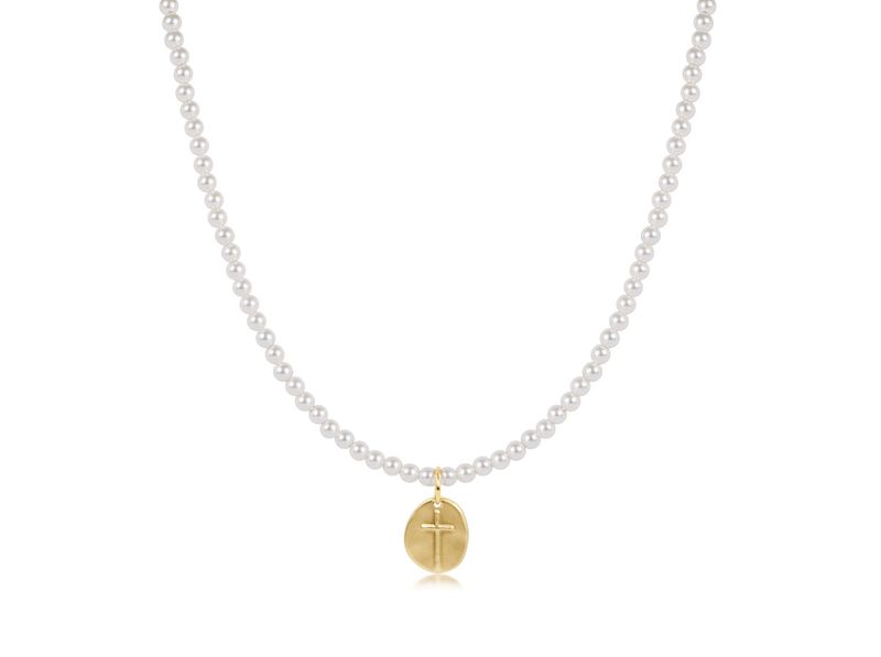 15&quot; Classic Pearl 3mm Bead Inspire Small Gold Charm Choker