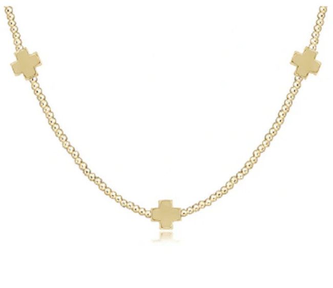 15&quot; Signature Cross Gold Pattern 2mm Bead Signature Cross Gold Choker