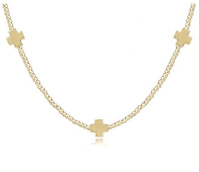 15&quot; Signature Cross Gold Pattern 2mm Bead Signature Cross Gold Choker