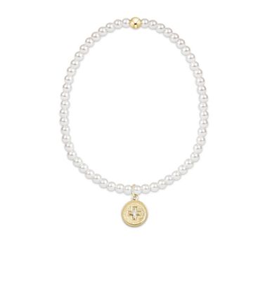 Classic Pearl 3mm Bead Signature Cross Gold Disc Bracelet