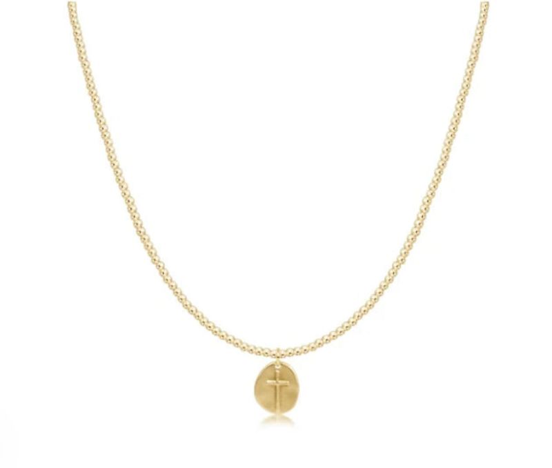 15" Classic Gold 2mm Bead Inspire Choker with small gold charm, delicate gold beads, and stretch design ideal for daily wear 