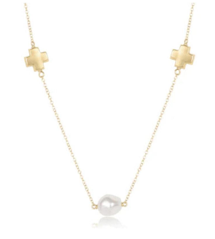 15&quot; Signature Cross Admire Simplicity Gold Chain Pearl Choker