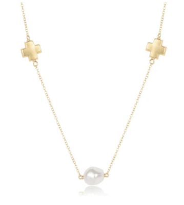 15&quot; Signature Cross Admire Simplicity Gold Chain Pearl Choker