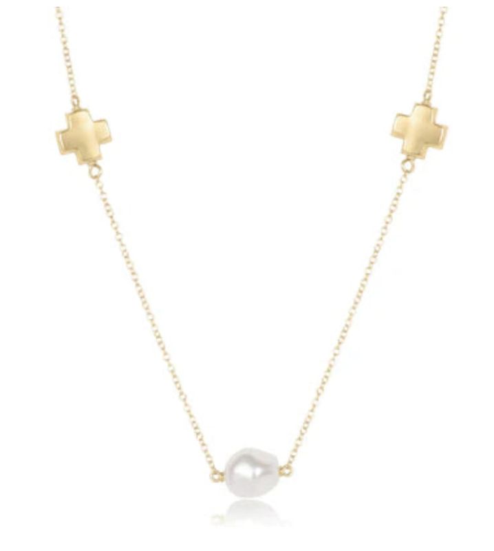 15&quot; Signature Cross Admire Simplicity Gold Chain Pearl Choker