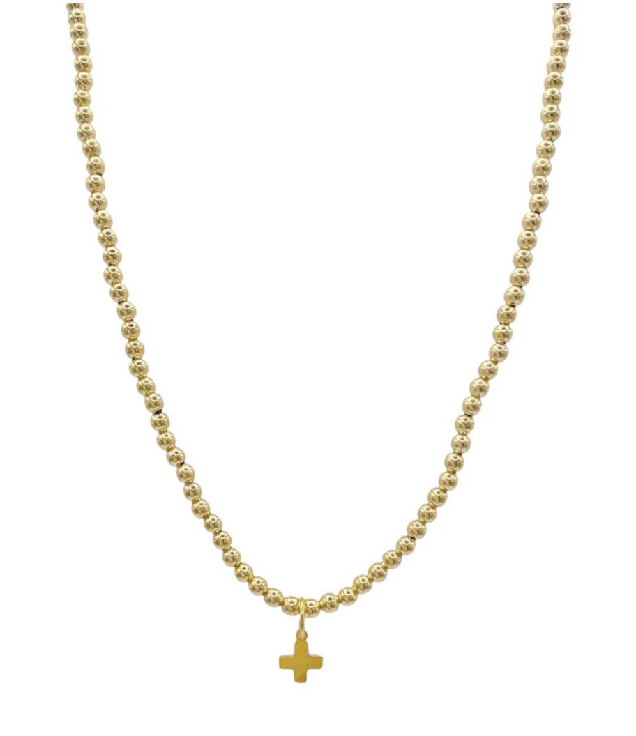 15&quot; Classic Gold 3mm Bead Signature Cross Gold Choker