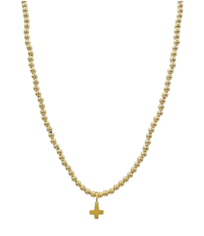15" Classic Gold 3mm Bead Signature Cross Choker with gold beads and cross charm