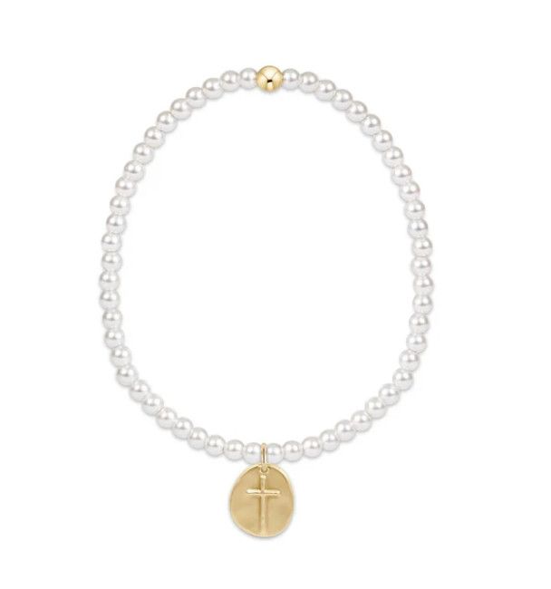 Classic Pearl 3mm Bead Inspire Small Gold Charm Bracelet