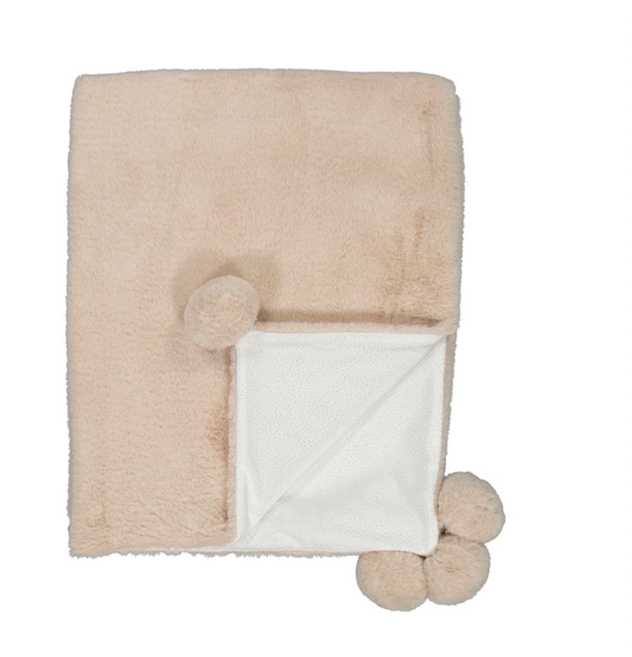 Pom Pom Faux Fur Blanket, Color: Beige