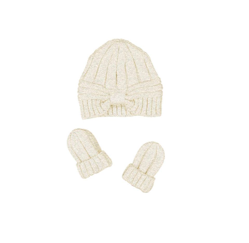 Bow Knit Hat &amp; Glove Set